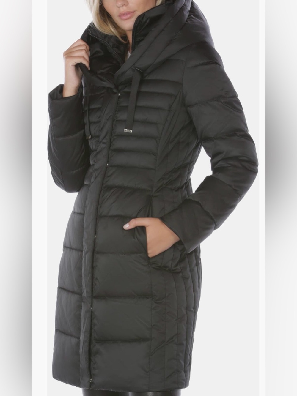 Tahari Casey Hooded Bib Puffer Jacket in black